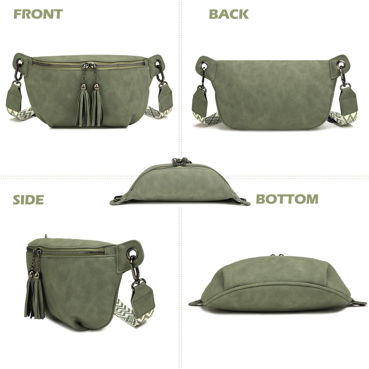 Myhozee Vintage Leather Belt Bag Waist Pack Causal Chest Bum Bag with Tassel