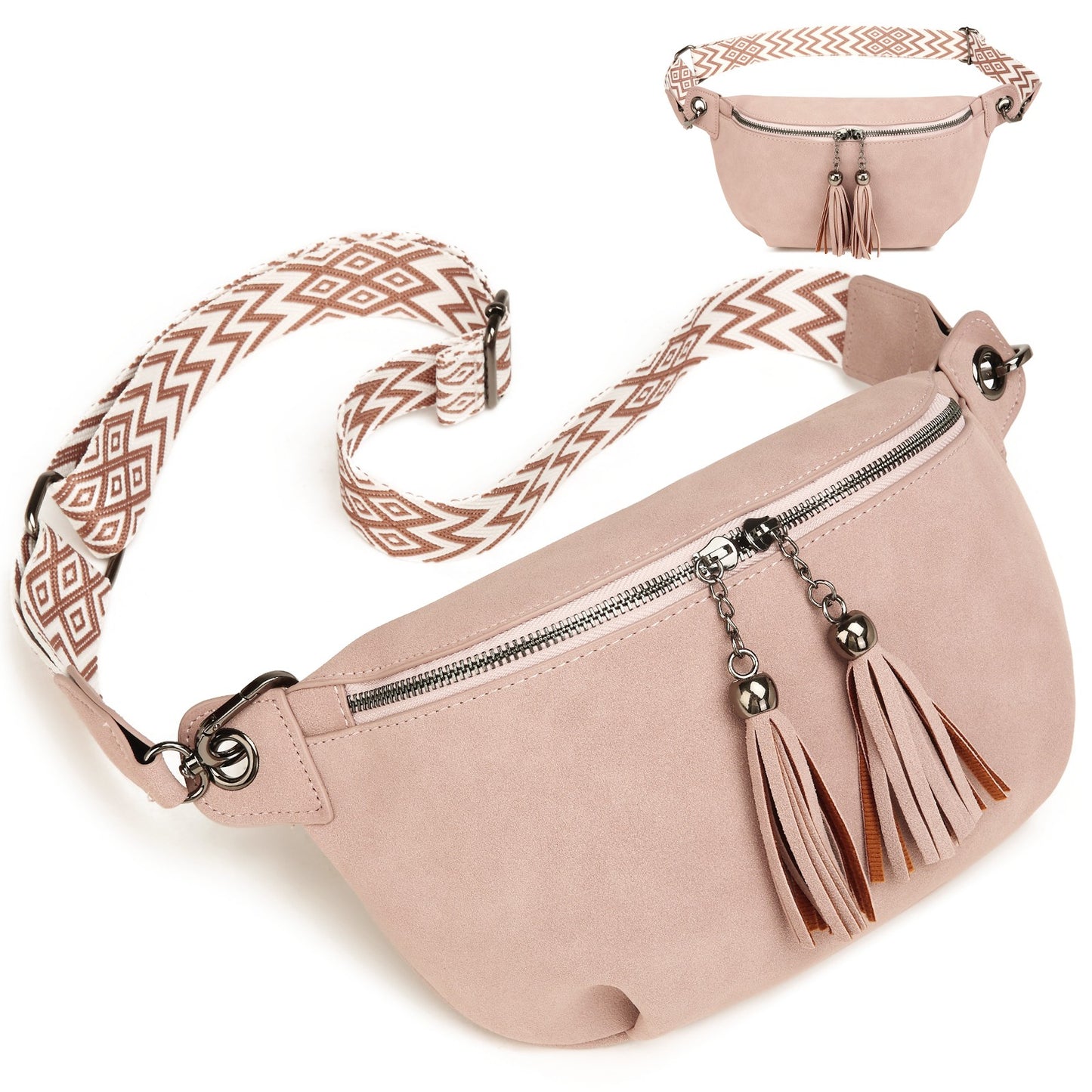 Myhozee Vintage Leather Belt Bag Waist Pack Causal Chest Bum Bag with Tassel