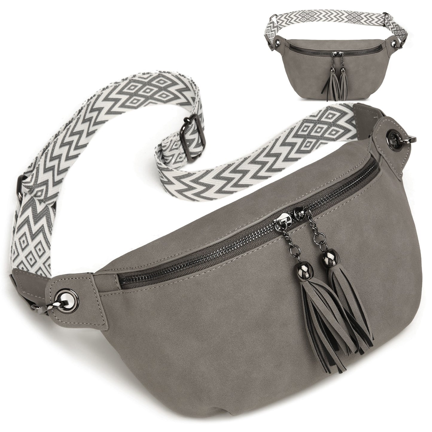 Myhozee Vintage Leather Belt Bag Waist Pack Causal Chest Bum Bag with Tassel