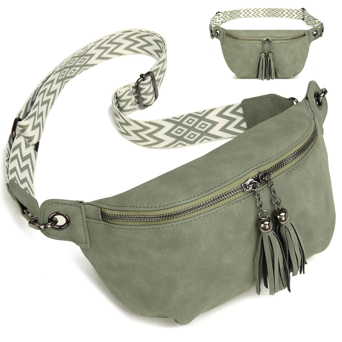 Myhozee Vintage Leather Belt Bag Waist Pack Causal Chest Bum Bag with Tassel