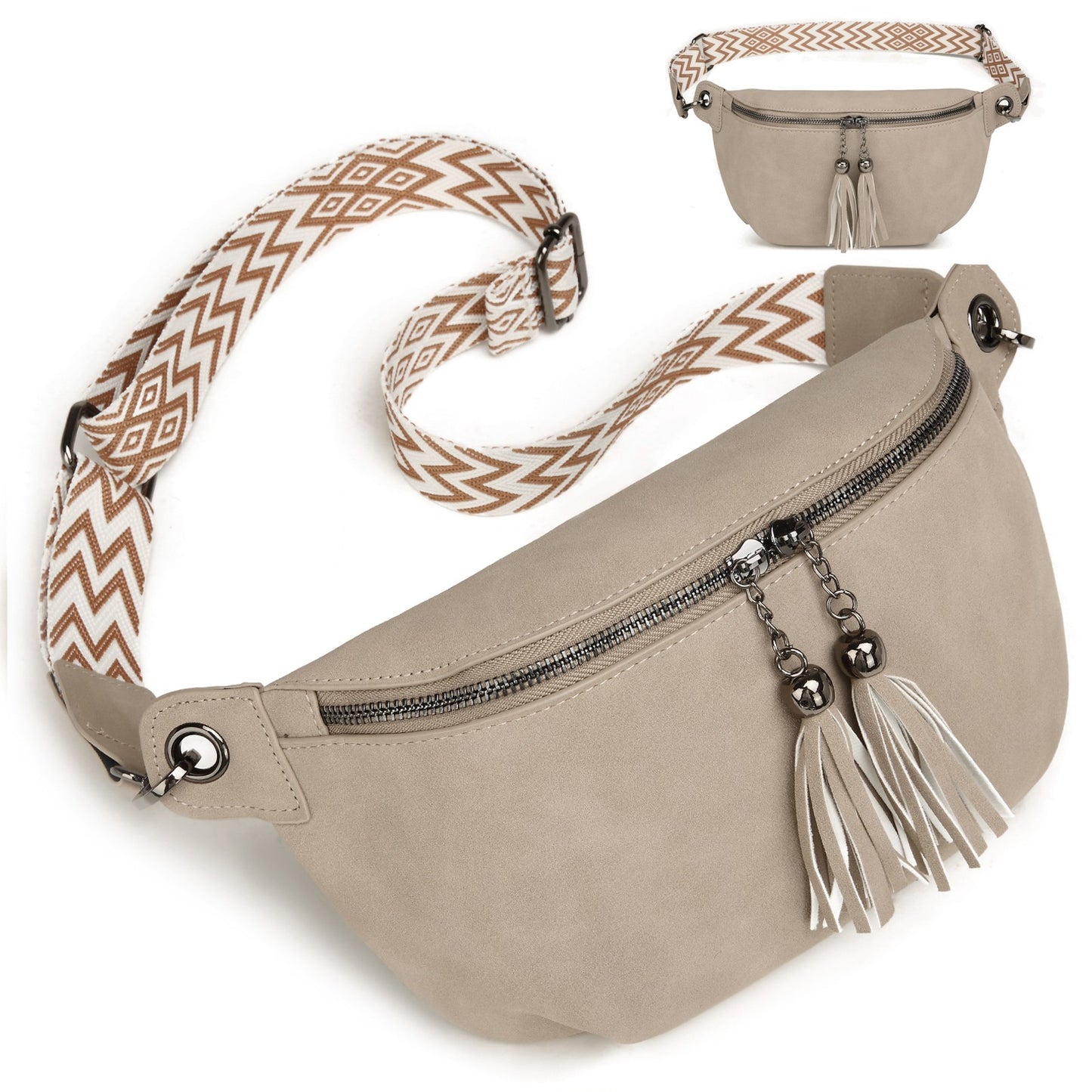 Myhozee Vintage Leather Belt Bag Waist Pack Causal Chest Bum Bag with Tassel