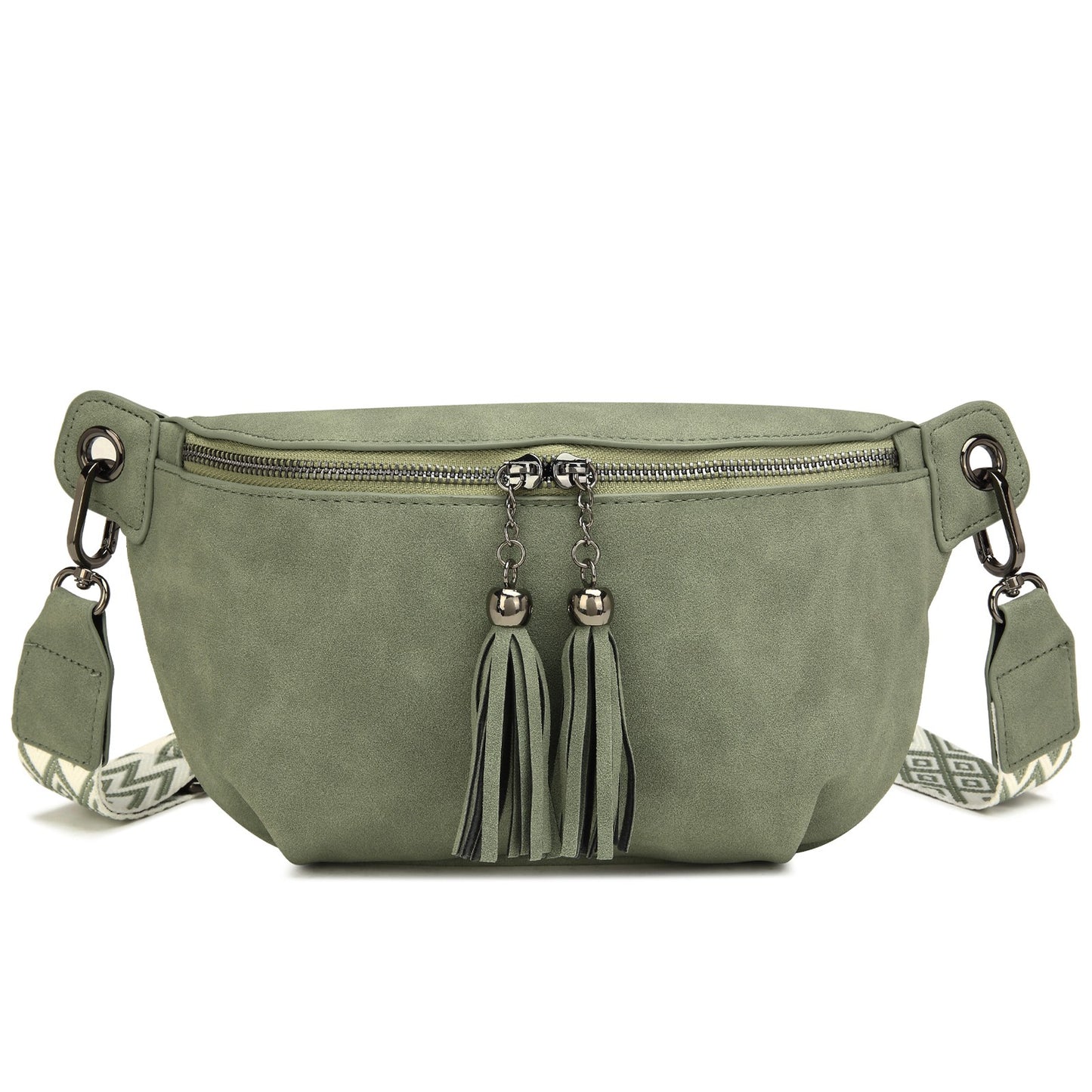 Myhozee Vintage Leather Belt Bag Waist Pack Causal Chest Bum Bag with Tassel