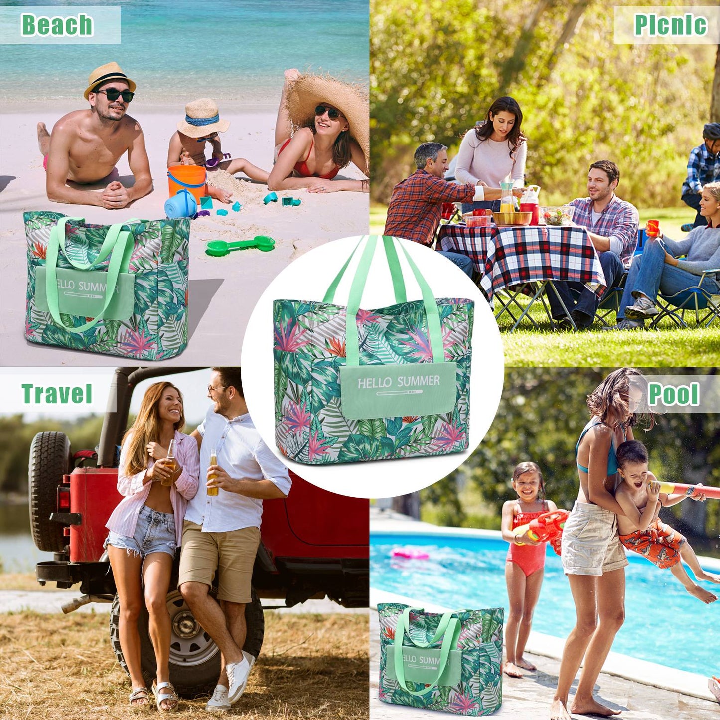 Myhozee XXL Summer Beach Tote Bags with zipper