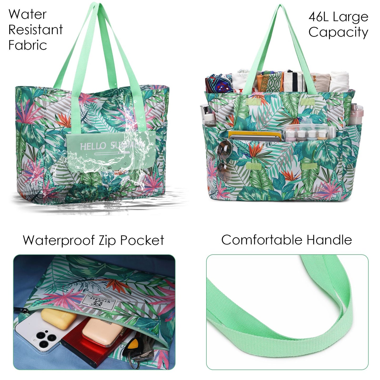 Myhozee XXL Summer Beach Tote Bags with zipper