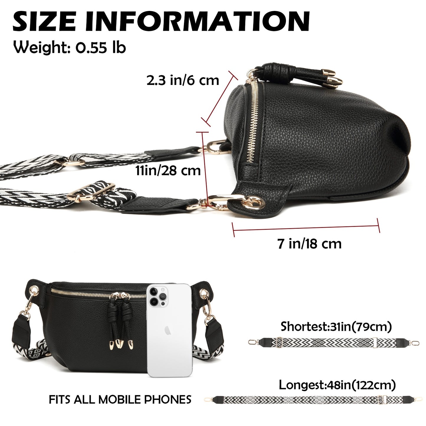 Myhozee Crossbody Bags for Women - Fashion Fanny Pack Vegan Leather Causal Chest Bum Bag