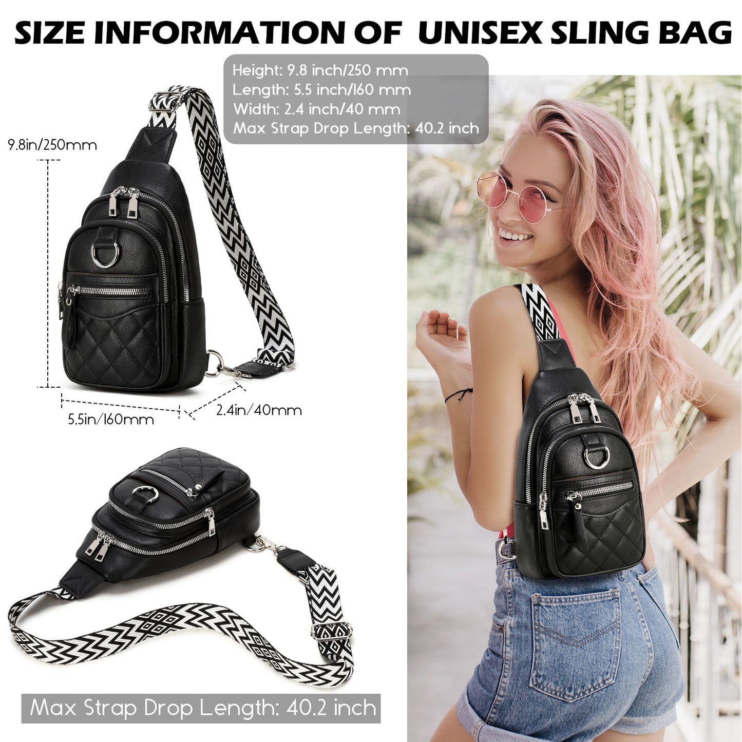 Myhozee Sling Bag For Women Fanny Pack Crossbody Travel Shoulder Belt Bags Tote Purse Faux Leather